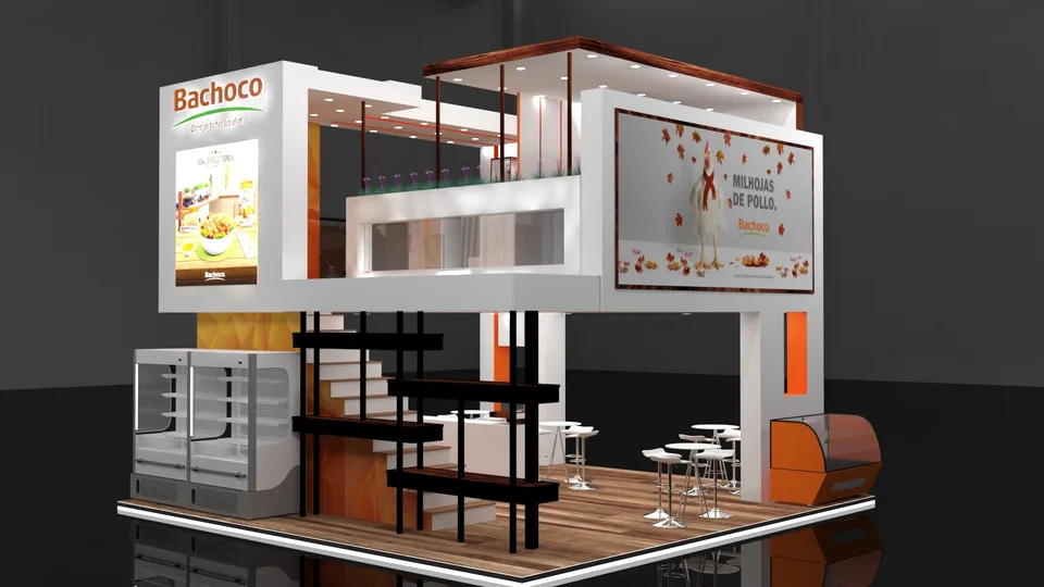 Render 3D de stand de Bachoco