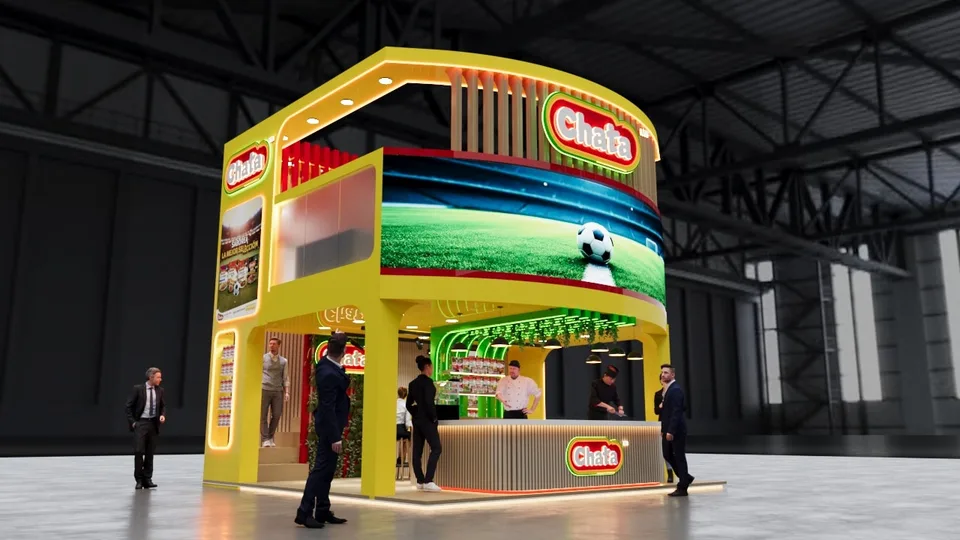Render 3D de stand de La Chata